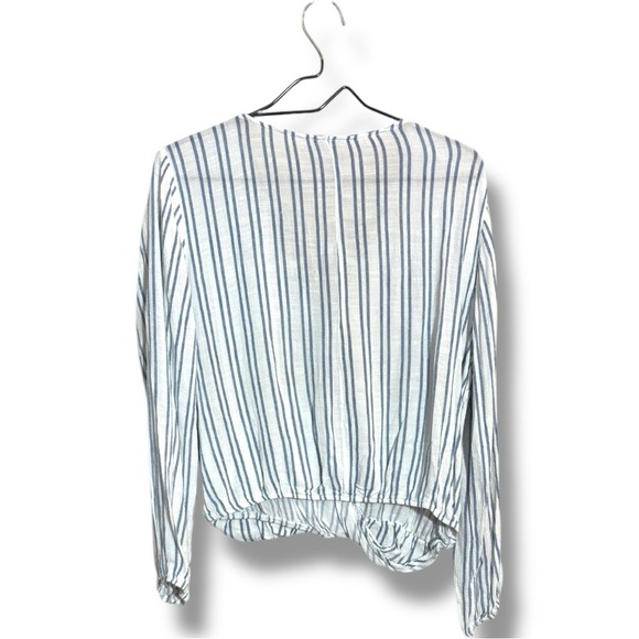 Charlotte Russe Navy and White Striped Wrap Criss Cross Front Detail Blouse - Picture 13 of 14